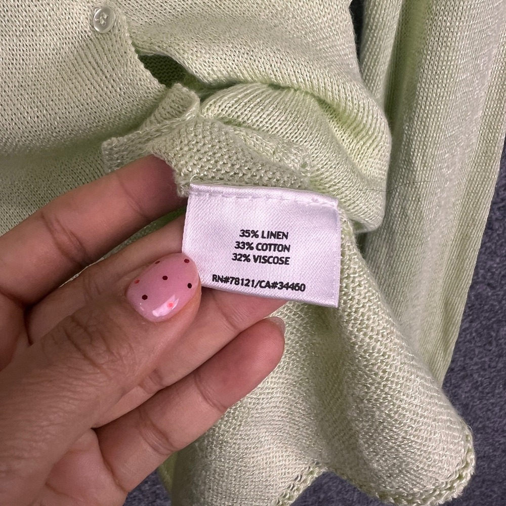Eileen Fisher Petite‎ Cardigan Sweater Knit Button Up V Neck Green Linen Blend L - Picture 8 of 9